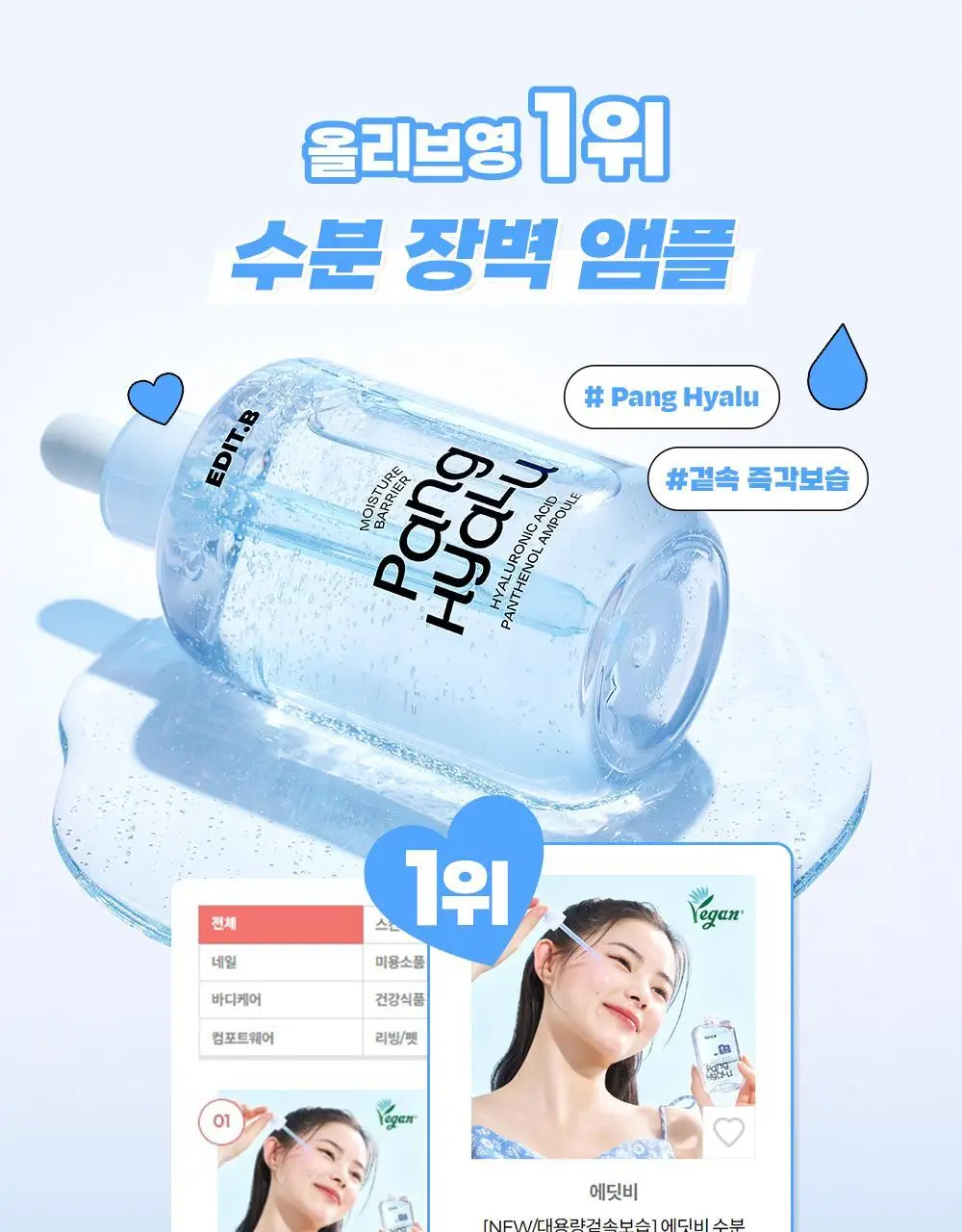 [48H수분지속/대용량] 에딧비 수분 장벽 팡 히알루론산 판테놀 앰플 100ml 상세페이지 1